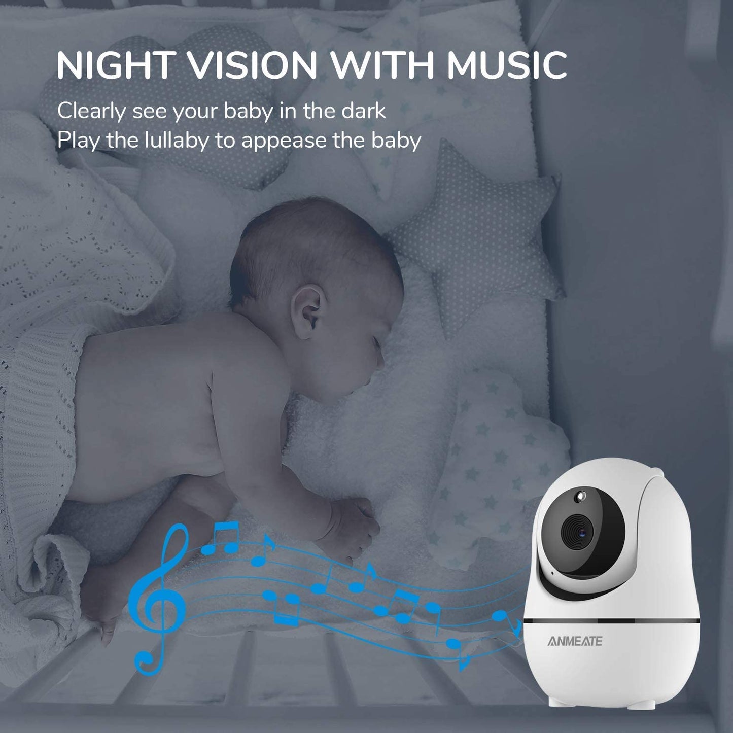 Baby Monitor with Remote Pan-Tilt-Zoom Camera,Large Display Video Baby Monitor with Camera and Audio |Infrared Night Vision |Two Way Talk | Room Temperature| Lullabies and 960Ft Range（Black）