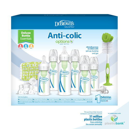 Dr. Brown's Anti-Colic Baby Bottle Gift Set – Pacifier, Bottle Brush, Dishwasher Basket, BPA-Free