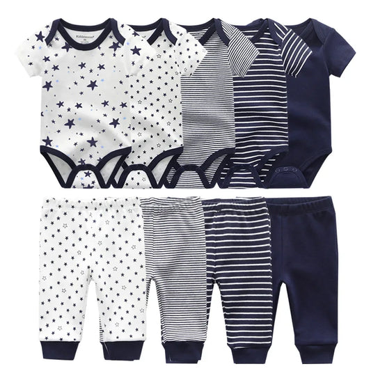 6/9/10-Piece Baby Clothes Set – Cotton Bodysuits & Pants for Boys and Girls