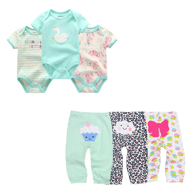 6/9/10-Piece Baby Clothes Set – Cotton Bodysuits & Pants for Boys and Girls