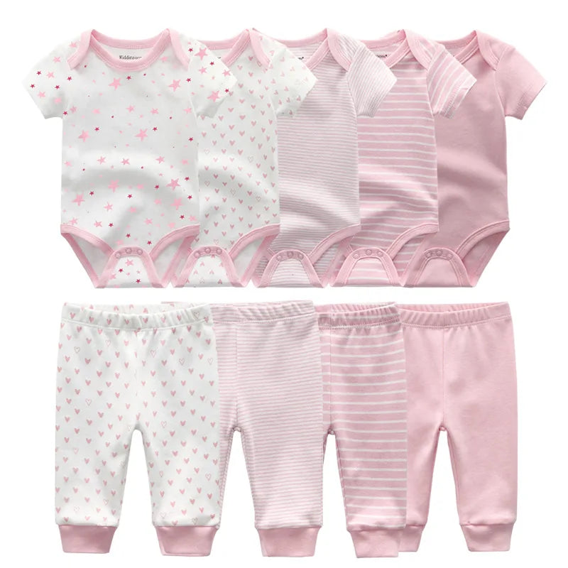 6/9/10-Piece Baby Clothes Set – Cotton Bodysuits & Pants for Boys and Girls