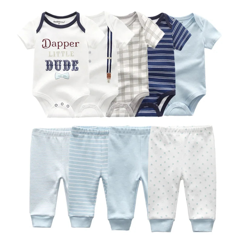 6/9/10-Piece Baby Clothes Set – Cotton Bodysuits & Pants for Boys and Girls