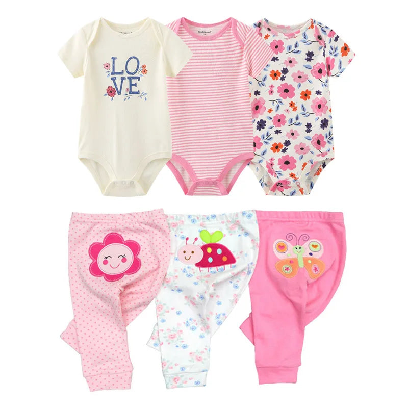 6/9/10-Piece Baby Clothes Set – Cotton Bodysuits & Pants for Boys and Girls