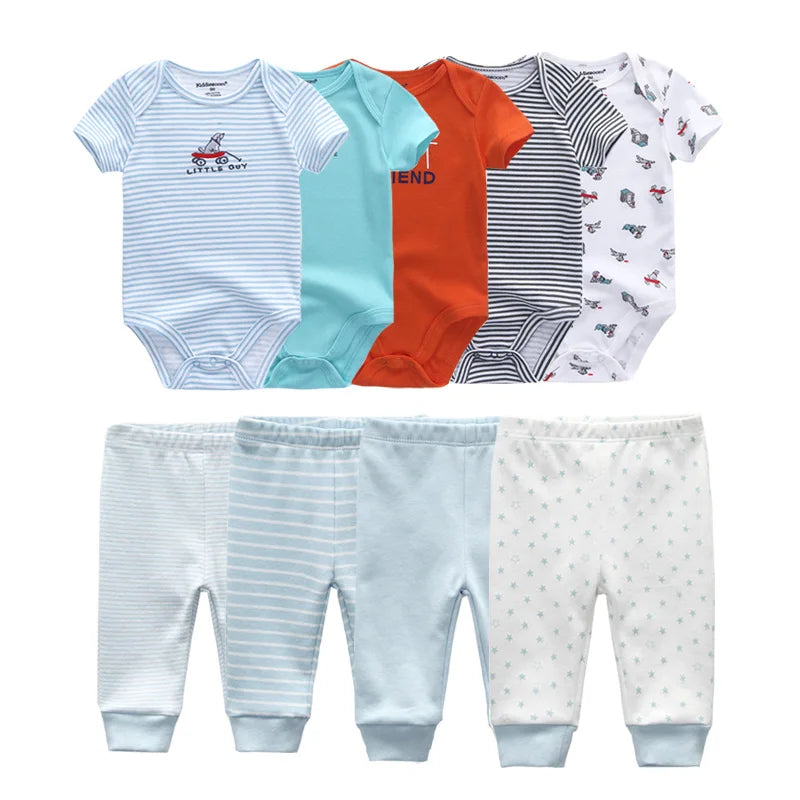 6/9/10-Piece Baby Clothes Set – Cotton Bodysuits & Pants for Boys and Girls