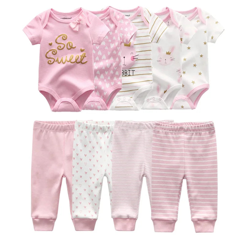 6/9/10-Piece Baby Clothes Set – Cotton Bodysuits & Pants for Boys and Girls