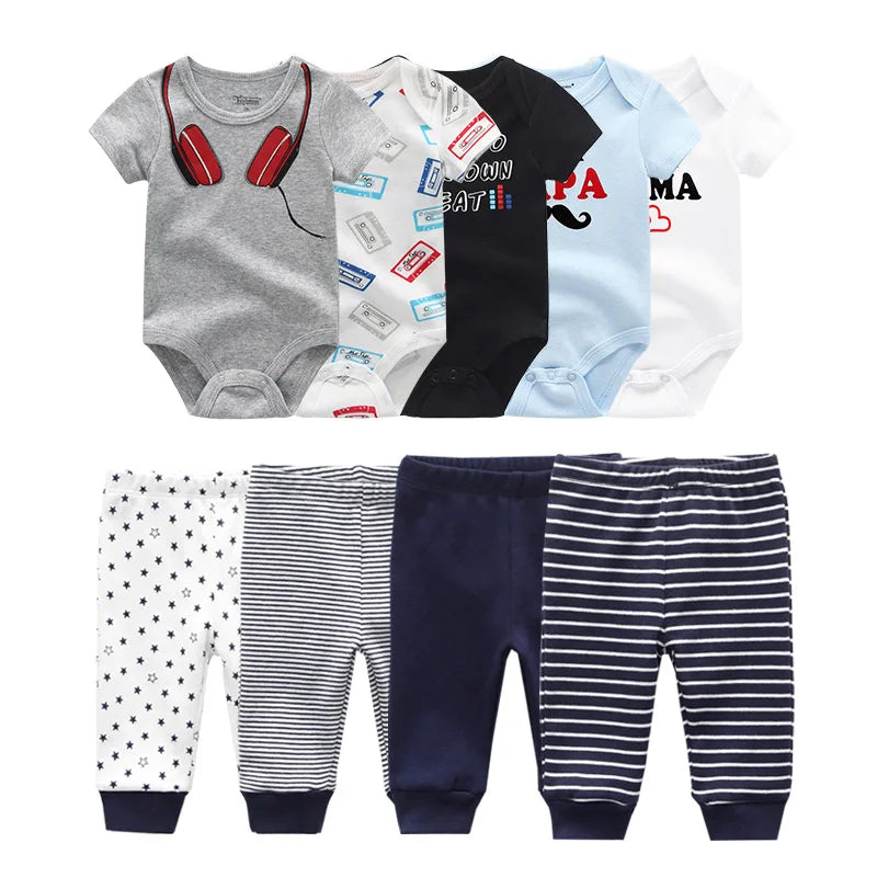 6/9/10-Piece Baby Clothes Set – Cotton Bodysuits & Pants for Boys and Girls