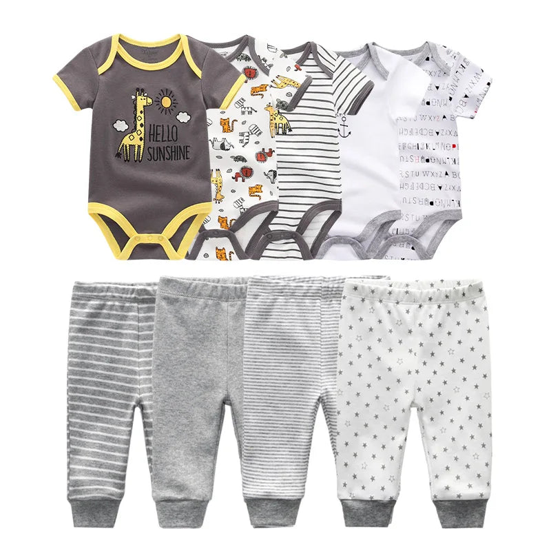 6/9/10-Piece Baby Clothes Set – Cotton Bodysuits & Pants for Boys and Girls