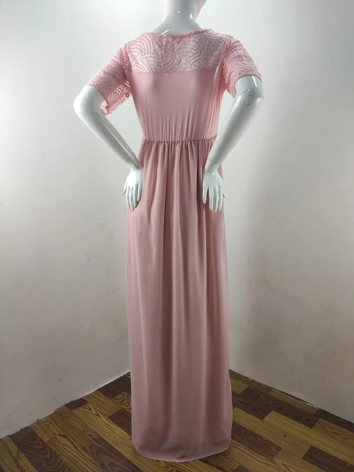 Elegant Dusty Pink Maternity Dress for Photography, Long Chiffon with Lace for Pregnant Women