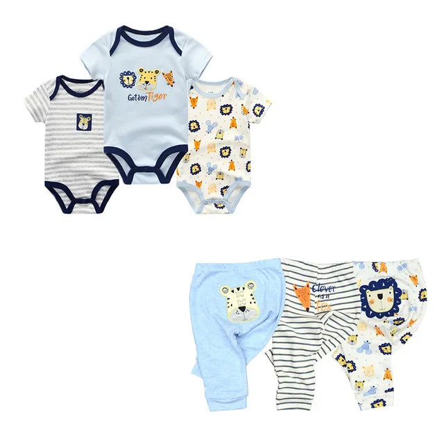 6/9/10-Piece Baby Clothes Set – Cotton Bodysuits & Pants for Boys and Girls