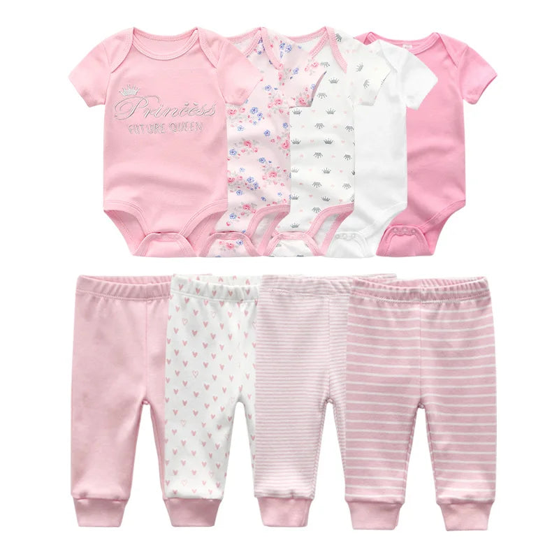 6/9/10-Piece Baby Clothes Set – Cotton Bodysuits & Pants for Boys and Girls