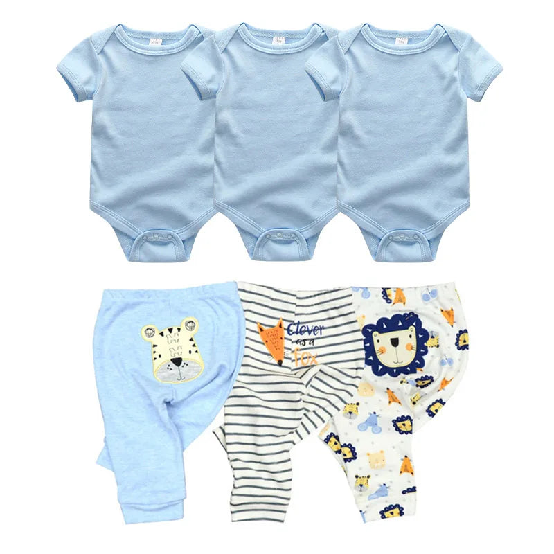 6/9/10-Piece Baby Clothes Set – Cotton Bodysuits & Pants for Boys and Girls