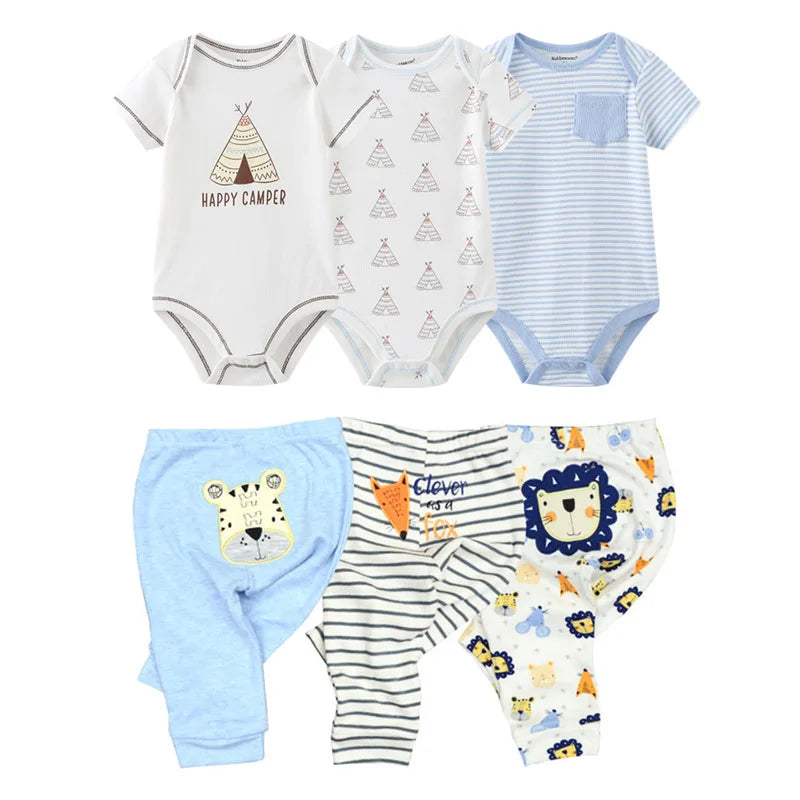 6/9/10-Piece Baby Clothes Set – Cotton Bodysuits & Pants for Boys and Girls