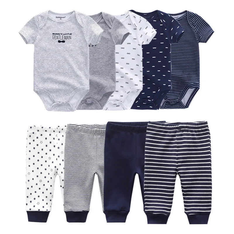 6/9/10-Piece Baby Clothes Set – Cotton Bodysuits & Pants for Boys and Girls