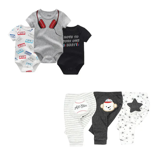 6/9/10-Piece Baby Clothes Set – Cotton Bodysuits & Pants for Boys and Girls