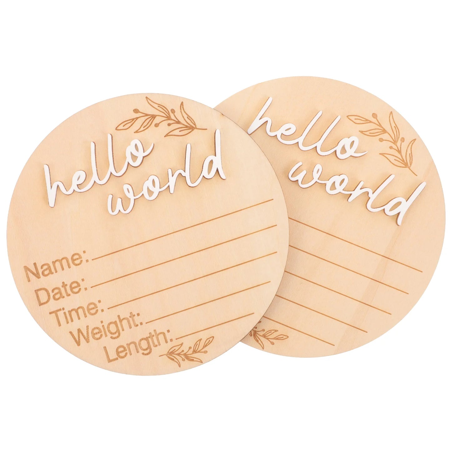 Hello World Newborn Birth Announcement Plaque – 2 Pieces