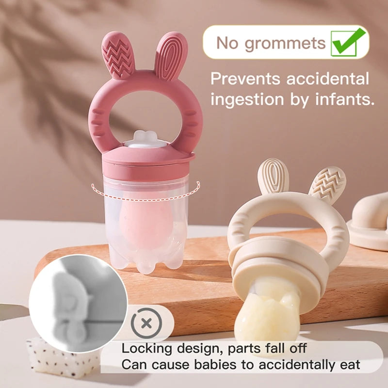 Silicone Baby Fruit Feeder with Cover - Safe Nibbler & Teether