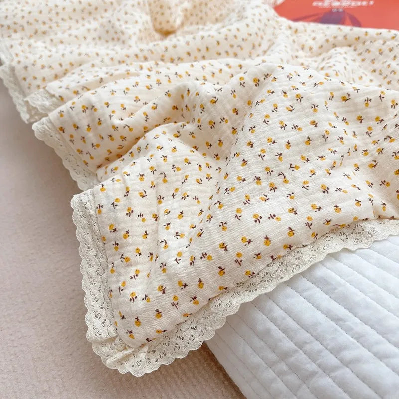 Camellia Rose Muslin Baby Blanket Quilt