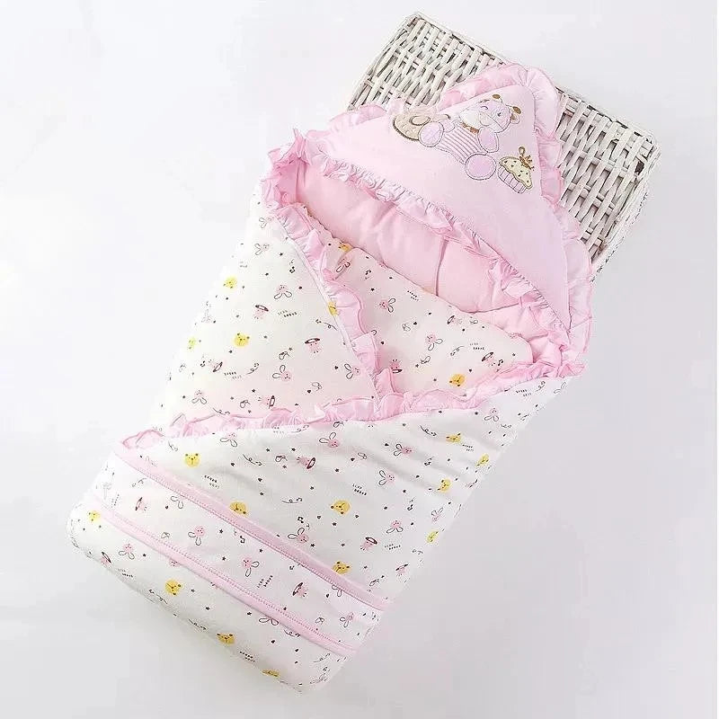 Winter Cotton Baby Swaddle Blanket with Embroidery