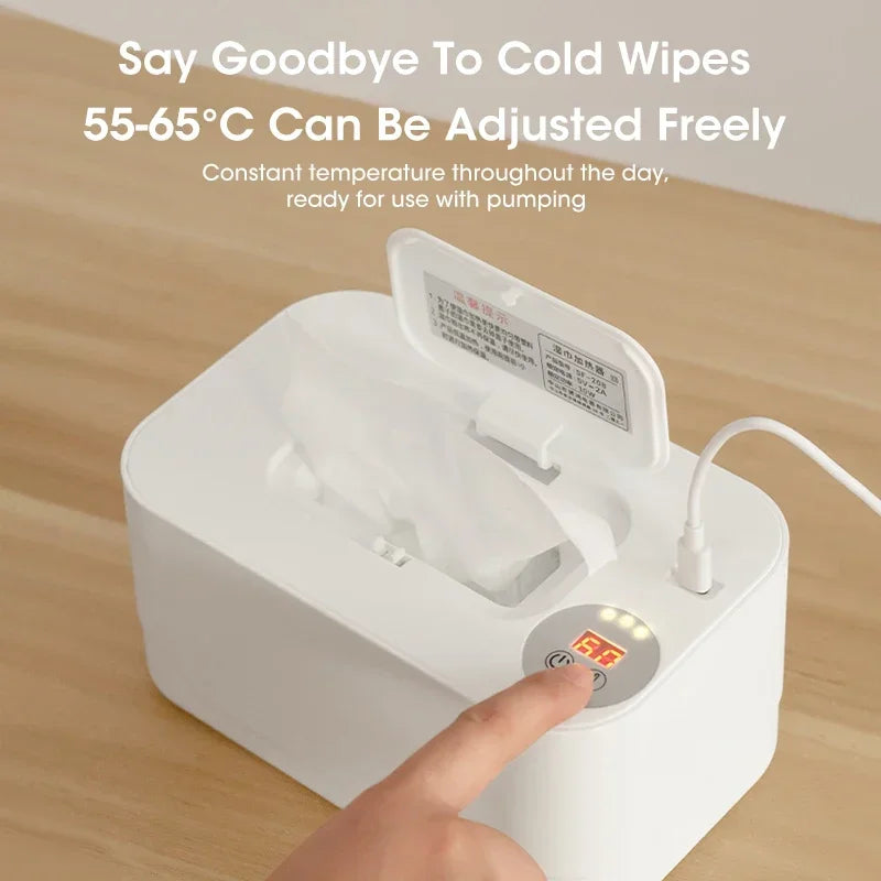 Baby Wipe Warmer with LED Display - USB Charged Portable Towel Dispenser