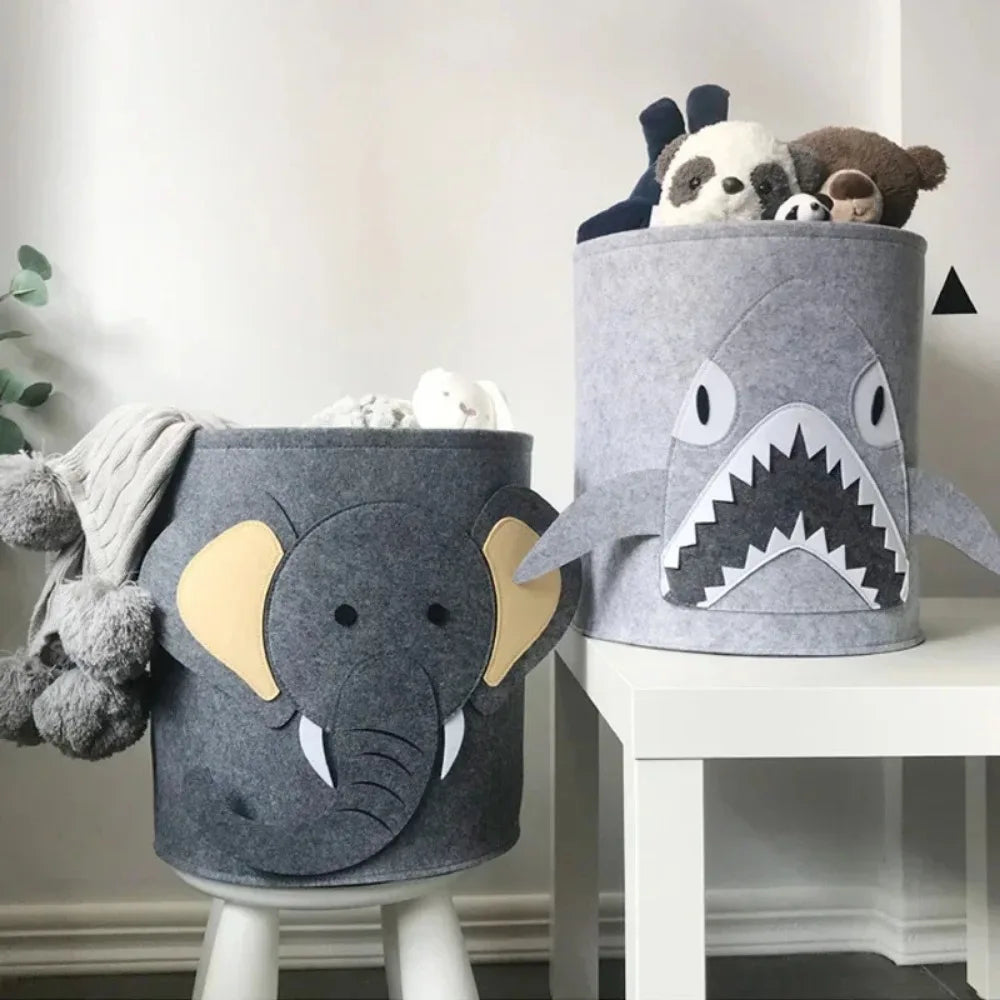 Foldable Cartoon Storage Basket - Cute Elephant & Lion Design for Toys and Clothes