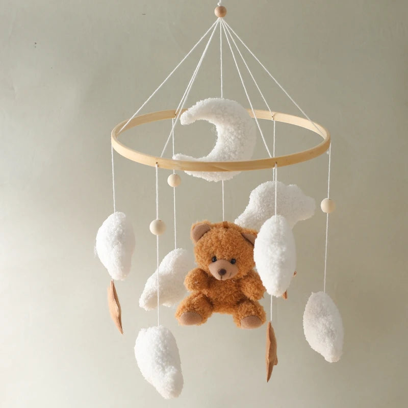 Wooden Crib Mobile with Soft Bear & Cloud Design