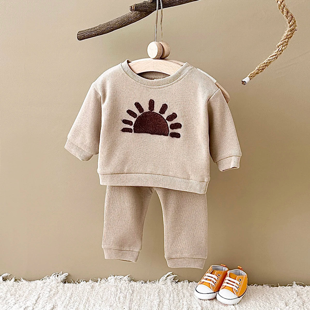 Cozy Rainbow & Sun Baby Set | Long-Sleeve Sweatshirt + Pants | Unisex Infant Outfit