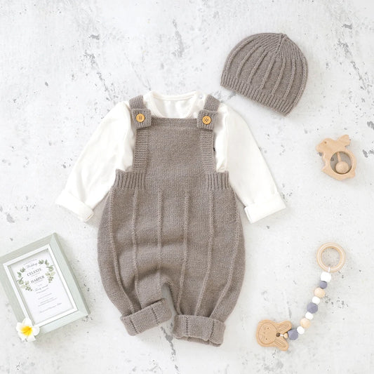 Knitted Baby Romper & Hat Set | Fashion Sleeveless Jumpsuit Outfit for Newborns