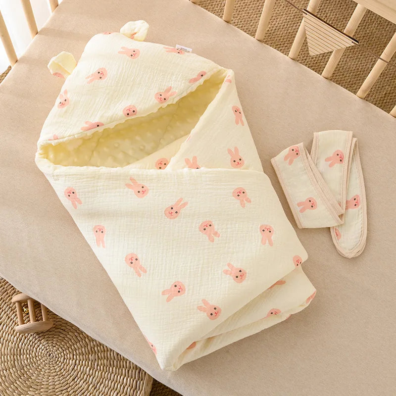 Newborn Baby Wrap Maternity Ward Newborn Baby Wrapped Quilt Autumn and Winter Models Clip Cotton with Cap Swaddling Towel