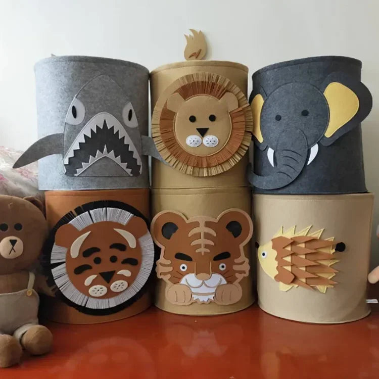 Foldable Cartoon Storage Basket - Cute Elephant & Lion Design for Toys and Clothes