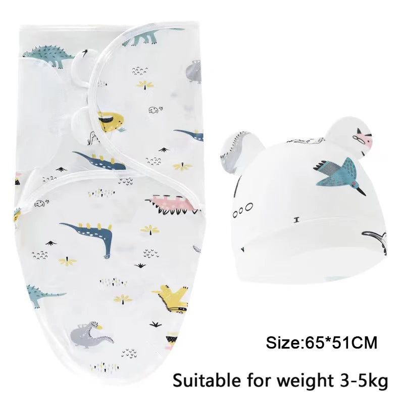 Adjustable Cotton Baby Swaddle Blanket with Cartoon Prints