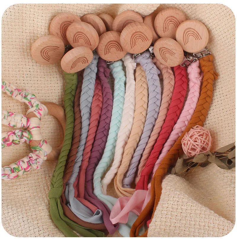 Pacifier Clip Chain Holder - Wooden Beech Clips for Baby Teether Toys & Rattles