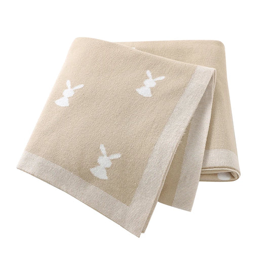 Knitted Cotton Baby Blanket with Rabbit Design