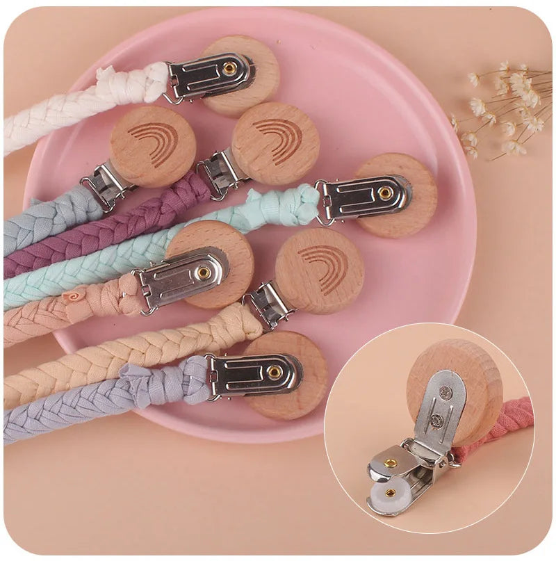 Pacifier Clip Chain Holder - Wooden Beech Clips for Baby Teether Toys & Rattles