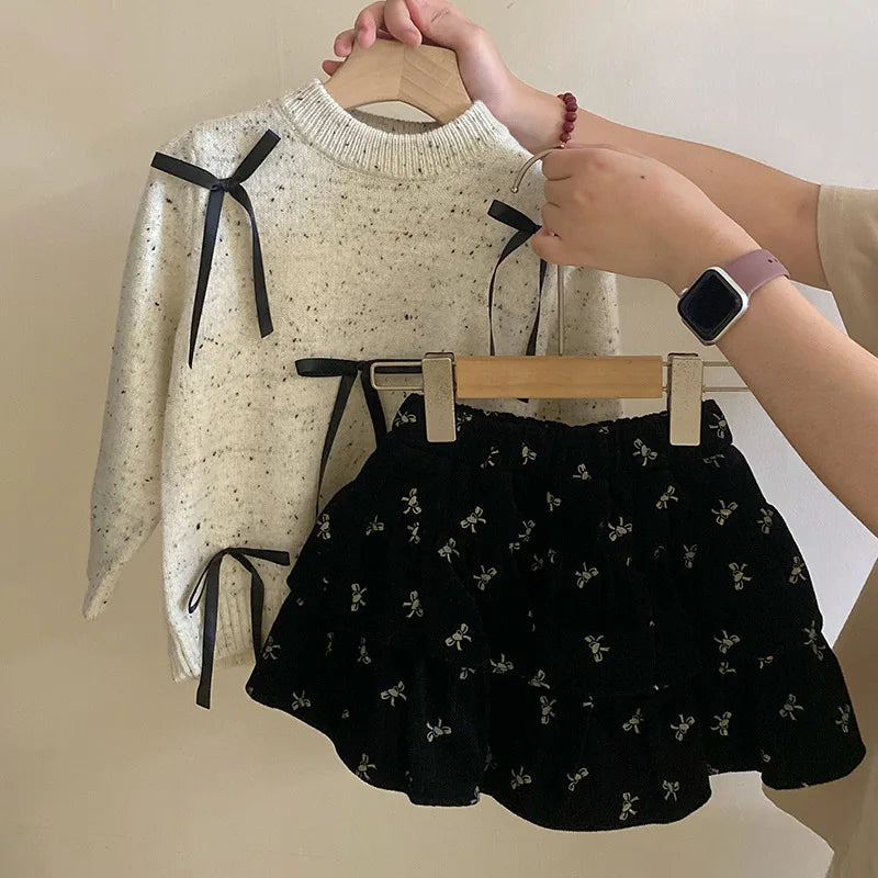 2-Piece Baby Girl Outfit – Knitted Sweater & Cake Skirt Set