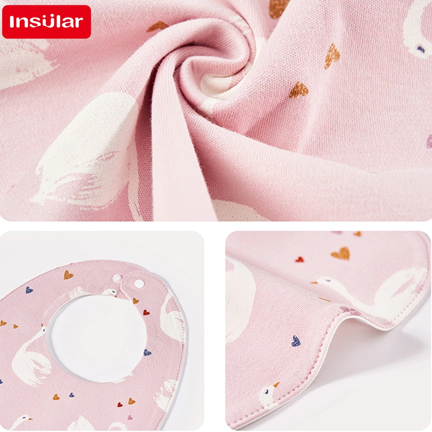 INSULAR 3-Layer Soft Cotton Baby Bibs – Adjustable U-Shape Burp Cloths for Newborns & Infants