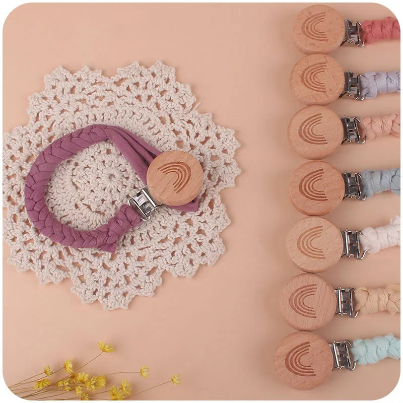 Pacifier Clip Chain Holder - Wooden Beech Clips for Baby Teether Toys & Rattles