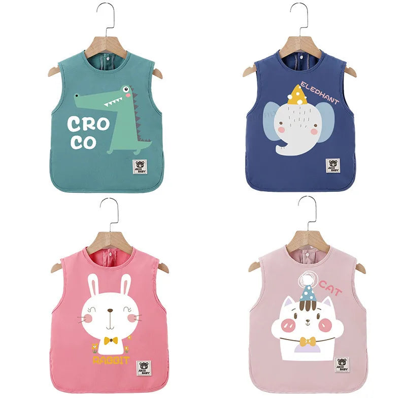 Cute Cartoon Baby Bibs – Waterproof Sleeveless Feeding Apron for Toddlers