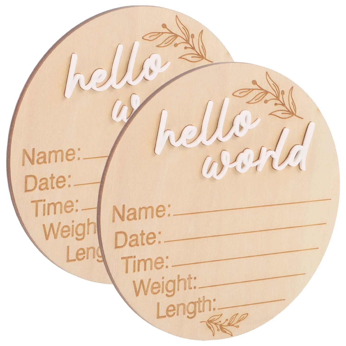 Hello World Newborn Birth Announcement Plaque – 2 Pieces