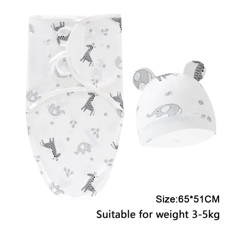 Adjustable Cotton Baby Swaddle Blanket with Cartoon Prints