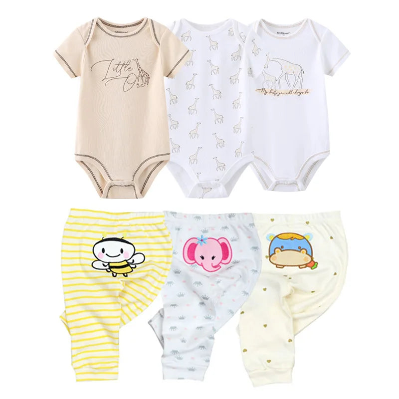 6/9/10-Piece Baby Clothes Set – Cotton Bodysuits & Pants for Boys and Girls