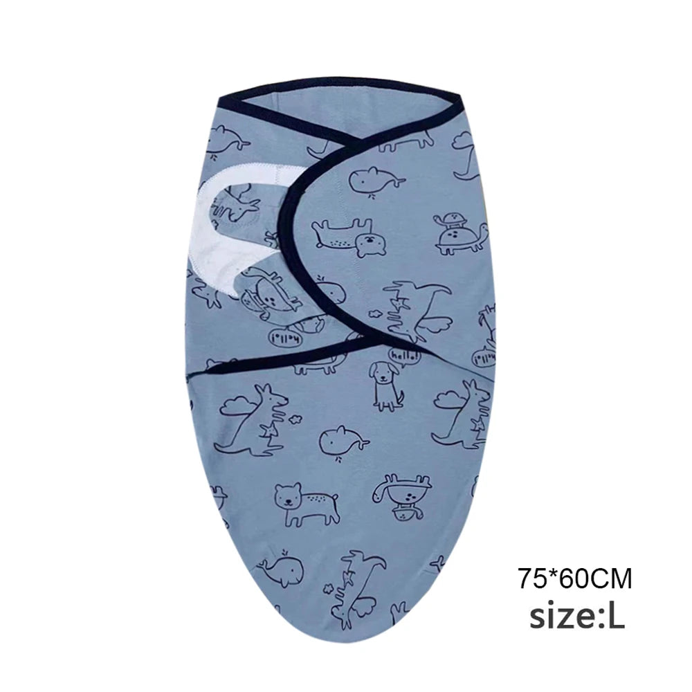 Adjustable Cotton Baby Swaddle Blanket with Cartoon Prints