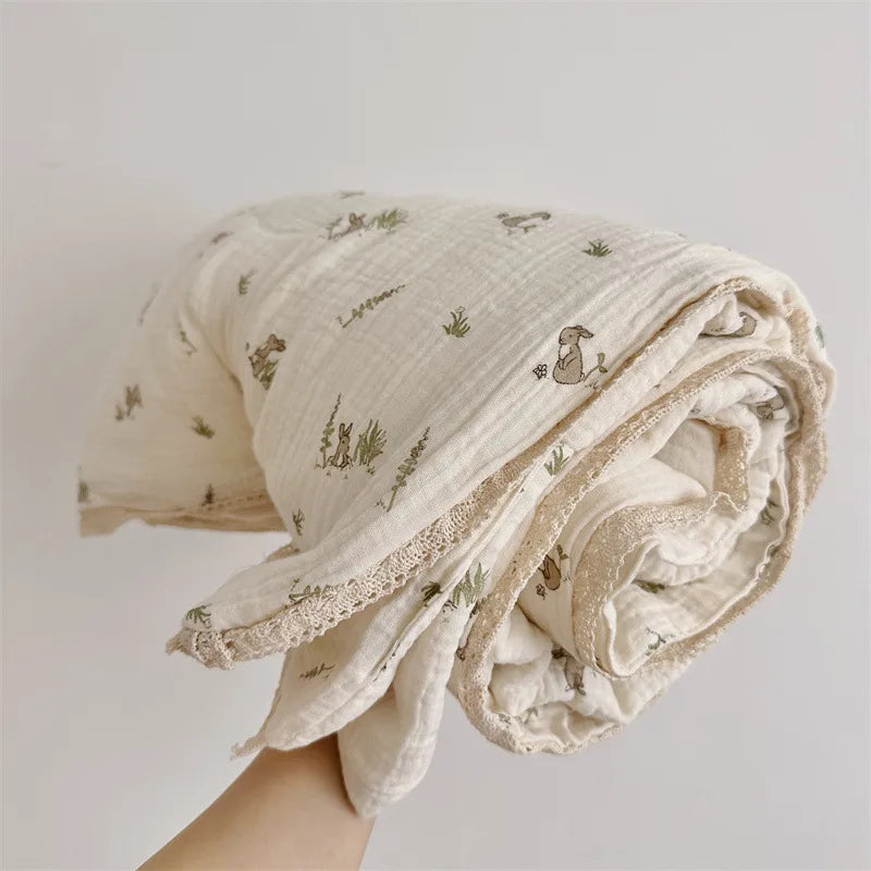 Camellia Rose Muslin Baby Blanket Quilt