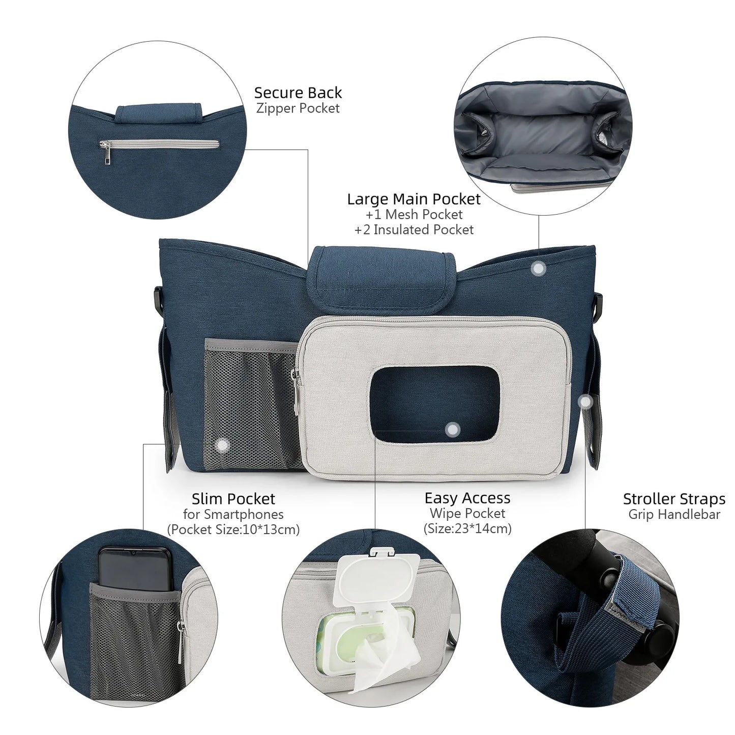 Baby Stroller Organizer Bag - Travel & Outdoor Storage for Diapers, Wipes, and Essentials