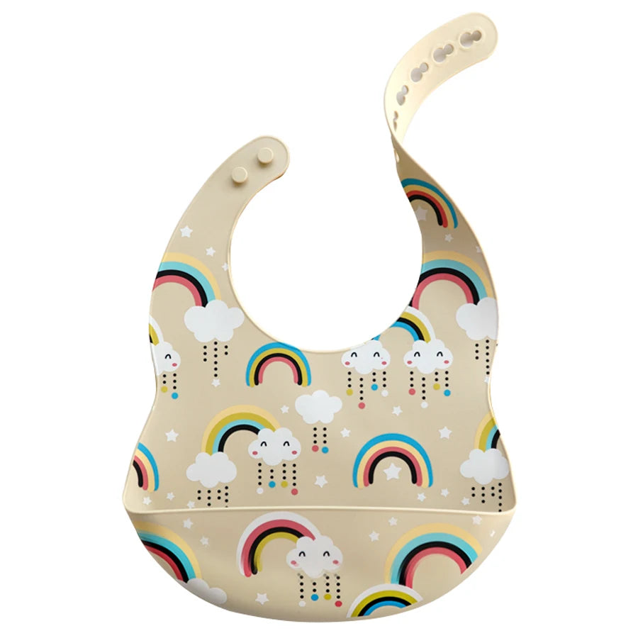 Fashionable Cartoon Printed Waterproof Soft Baby Silicone Bibs Newborn Adjustable Children Burp Cloth Feeding Baby Stuff