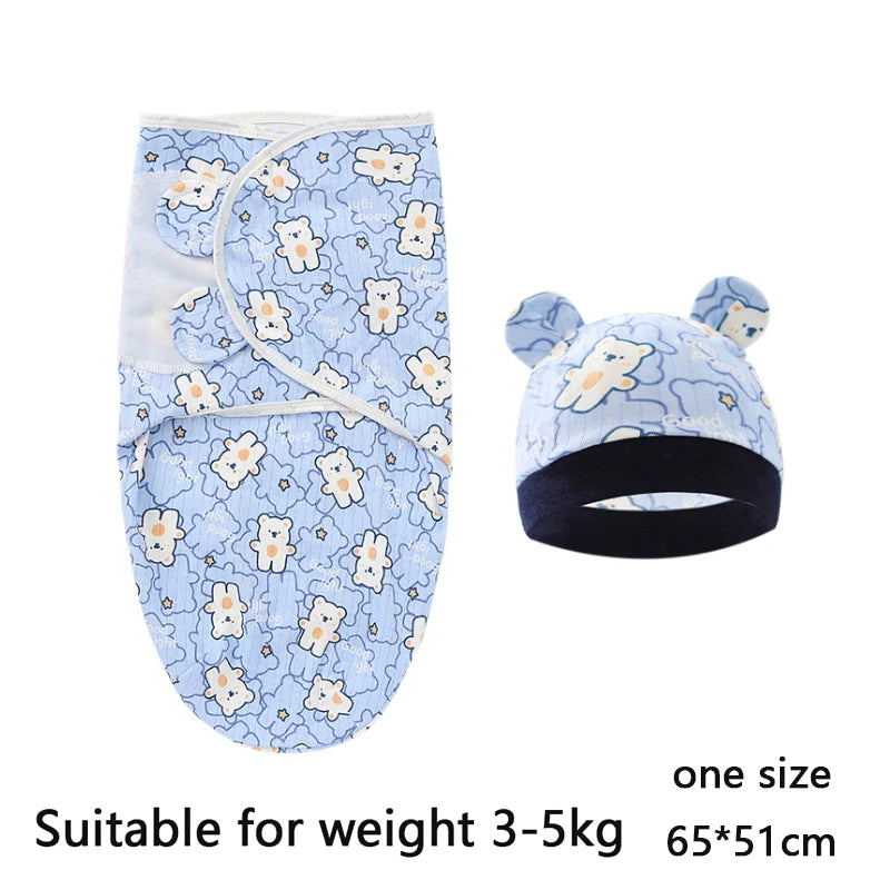 Adjustable Cotton Baby Swaddle Blanket with Cartoon Prints