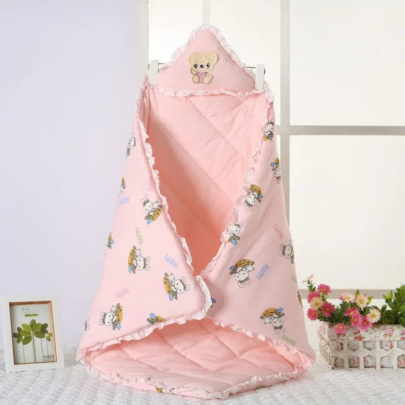 Winter Cotton Baby Swaddle Blanket with Embroidery