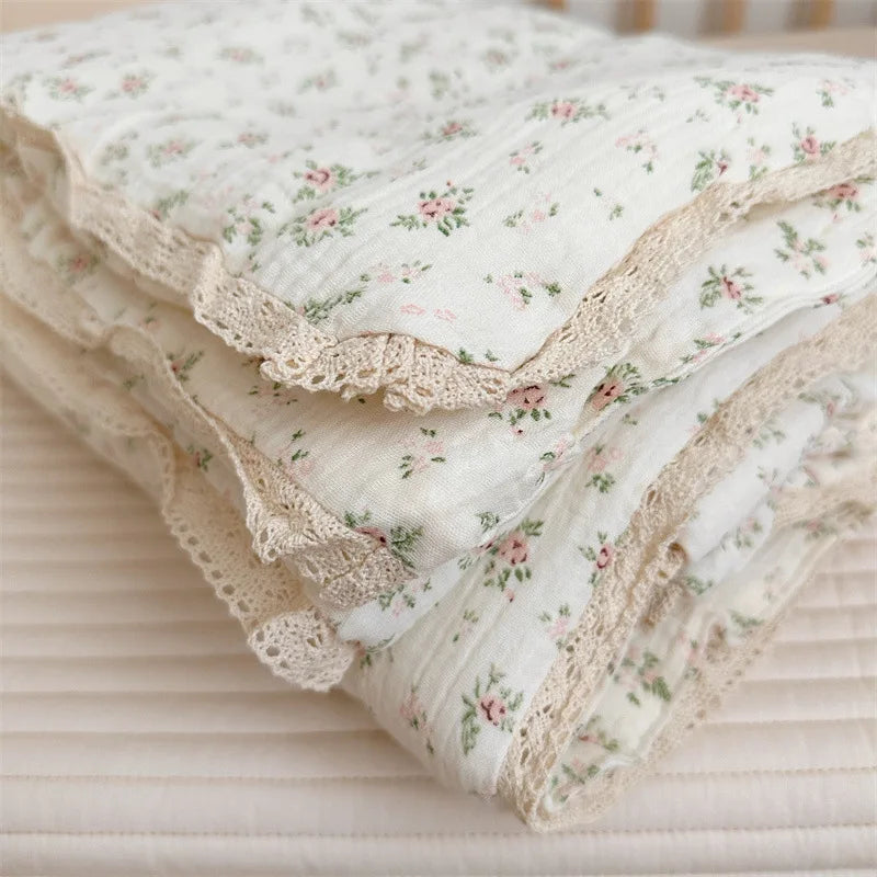 Camellia Rose Muslin Baby Blanket Quilt