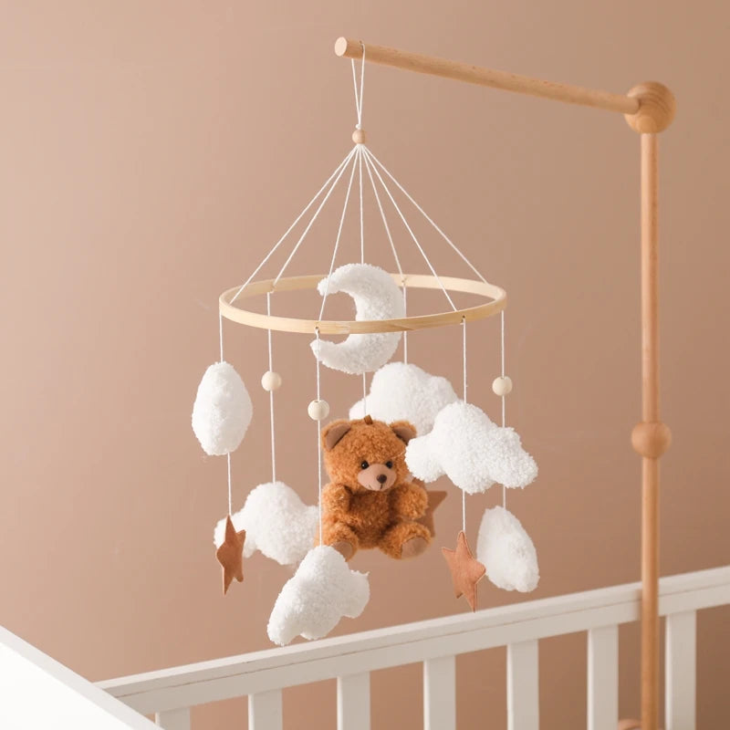 Wooden Crib Mobile with Soft Bear & Cloud Design