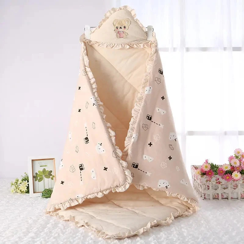 Winter Cotton Baby Swaddle Blanket with Embroidery