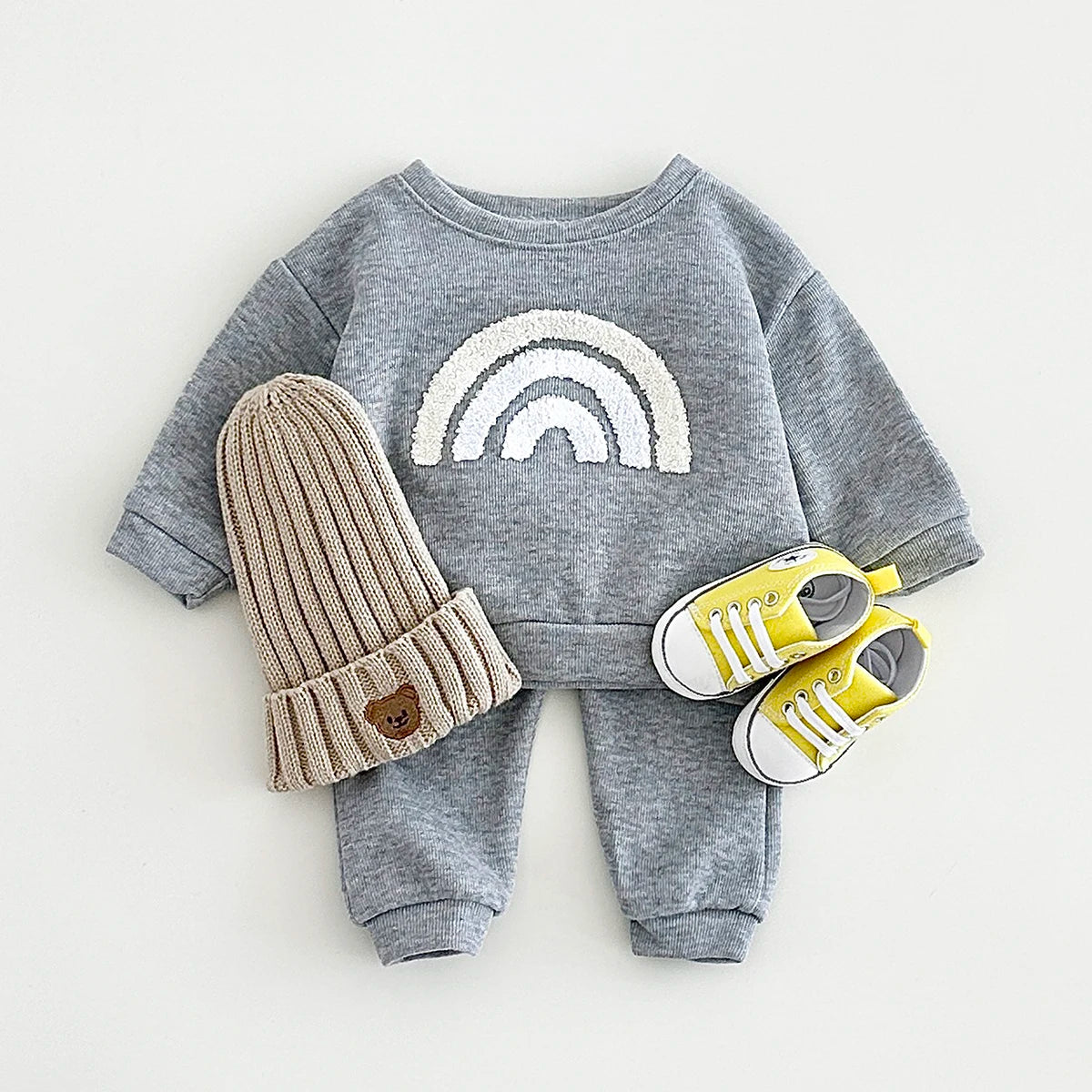 Cozy Rainbow & Sun Baby Set | Long-Sleeve Sweatshirt + Pants | Unisex Infant Outfit